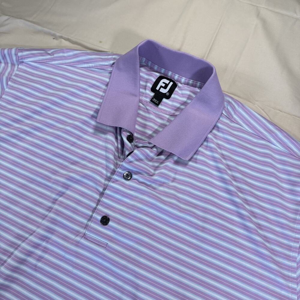 FootJoy FJ Polo Shirt Short Sleeve Men's Size 2 XL Stripped Pink